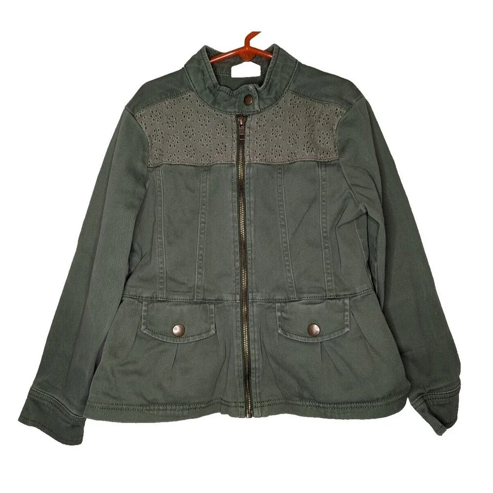 Girls Size Medium 7/8 Jeans With Owl Patch & Green Denim Crazy 8 Eyelet Jacket